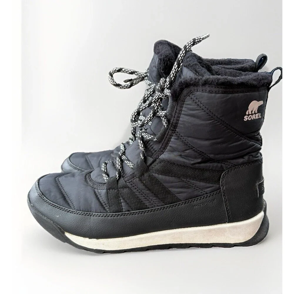 SOREL Whitney II Short Lace Winter Boots Womens Size 9 Black Waterproof Snow